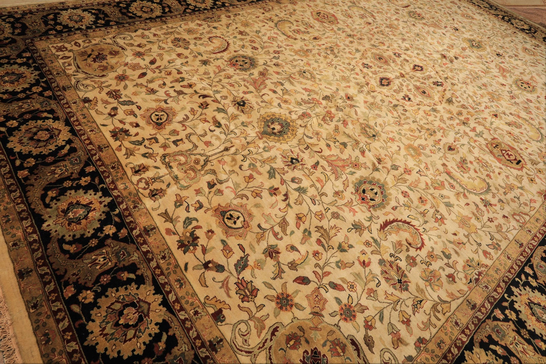12x18 Beige, Black, Rust Color Hand Knotted Agra New Zealand Wool Traditional Oriental Rug