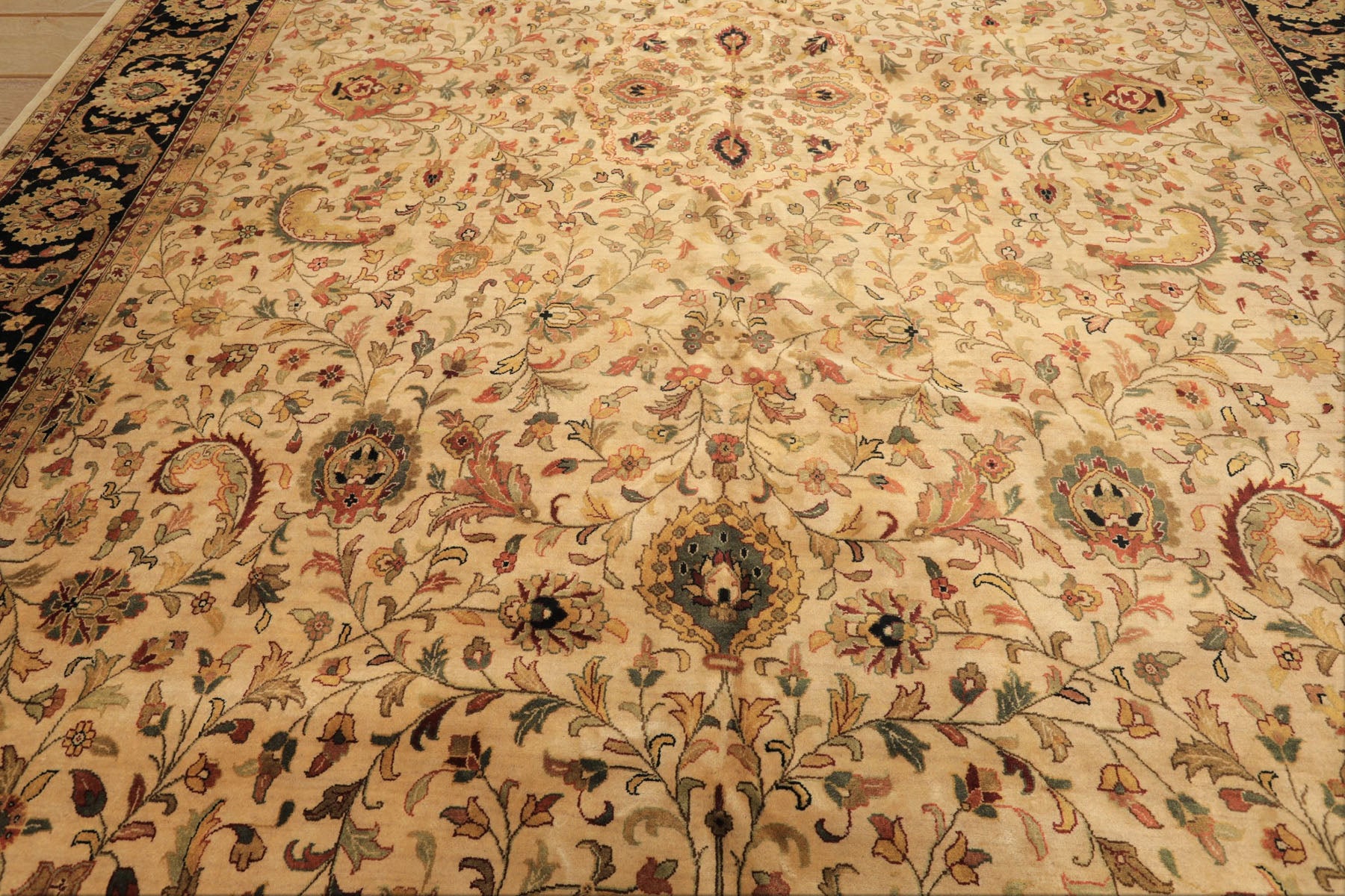 12x18 Beige, Black, Rust Color Hand Knotted Agra New Zealand Wool Traditional Oriental Rug