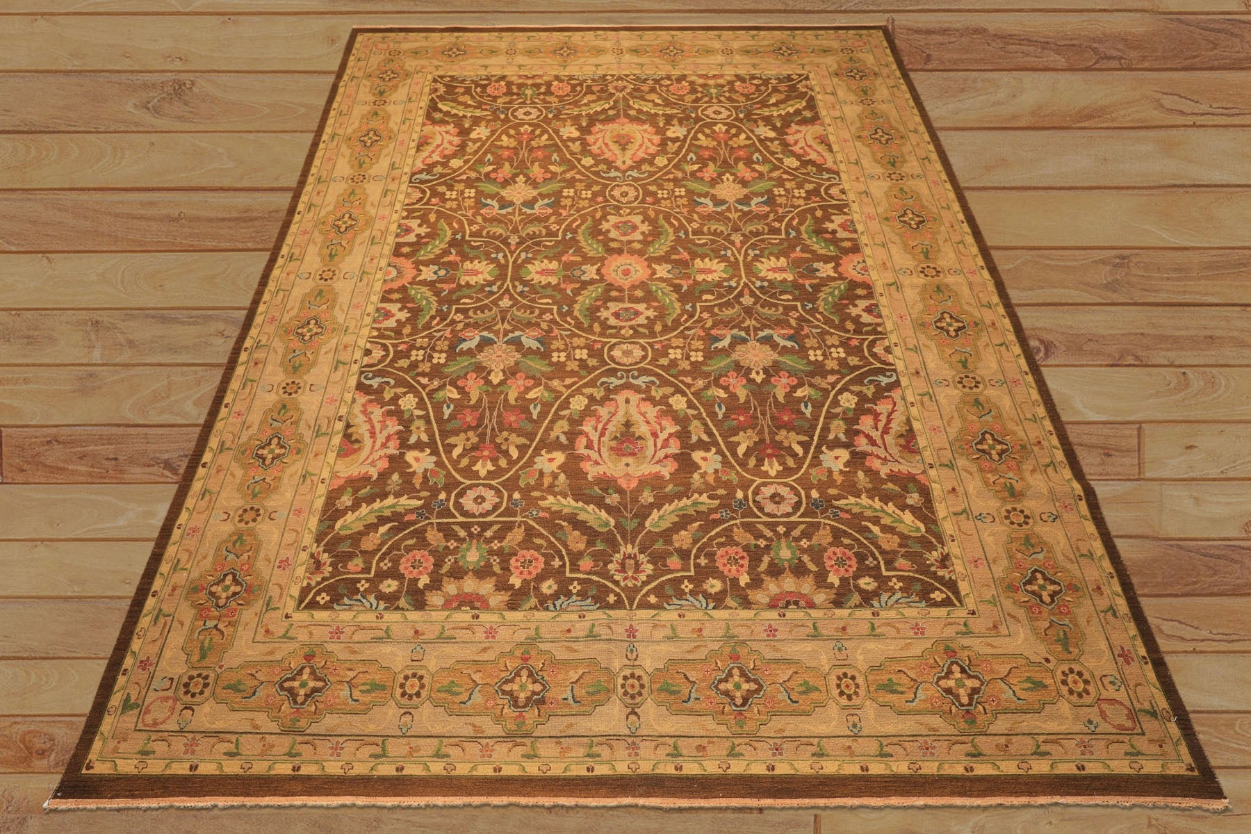 10x14 Brown, Moss, Gold Color Hand Knotted Soumak Wool Transitional Oriental Rug