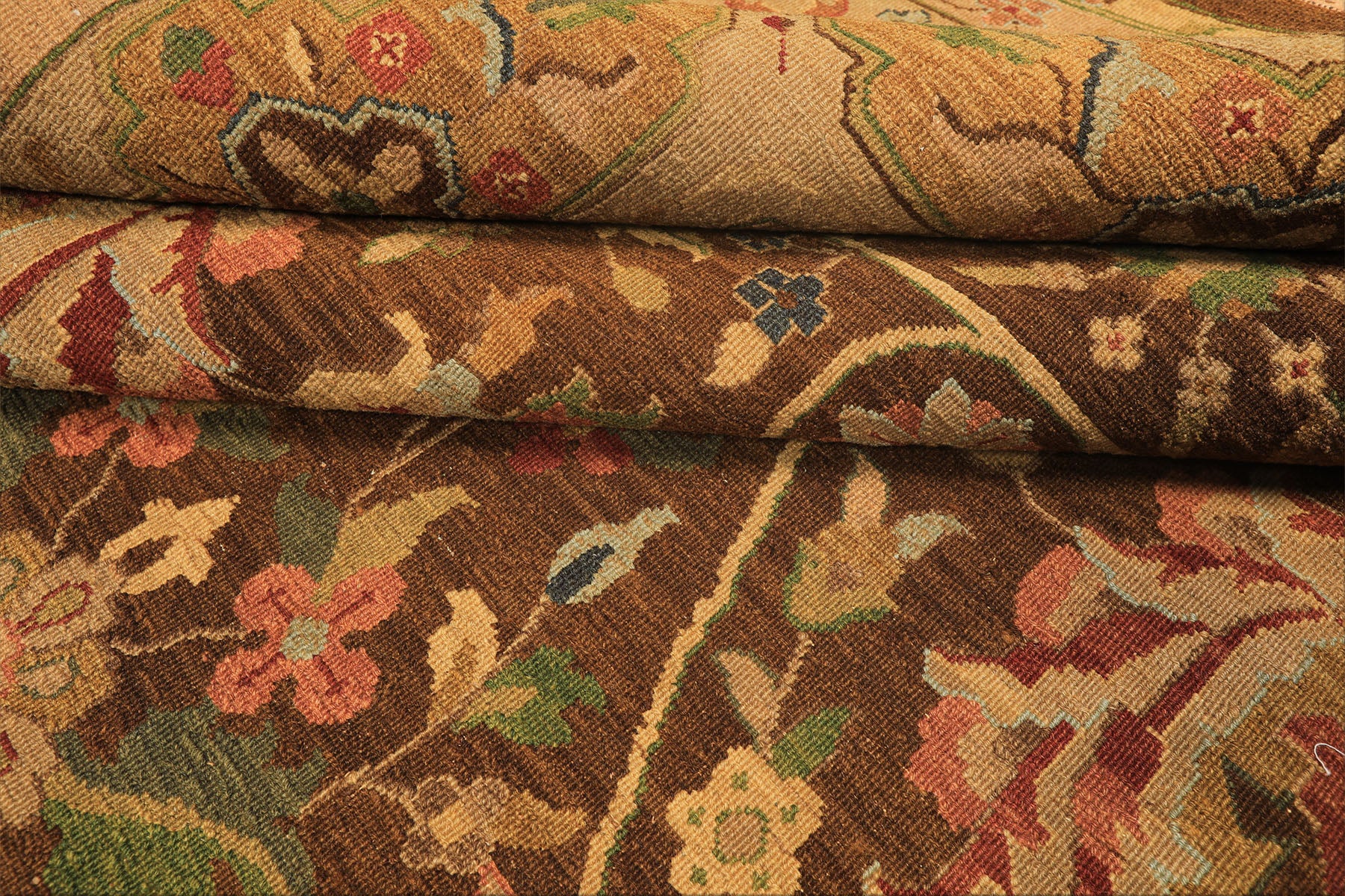 10x14 Brown, Moss, Gold Color Hand Knotted Soumak Wool Transitional Oriental Rug