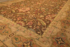 10x14 Brown, Moss, Gold Color Hand Knotted Soumak Wool Transitional Oriental Rug