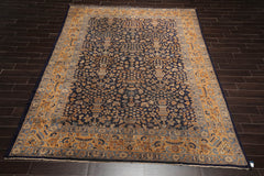 9x12 Navy, Gold, Blue Color Hand Knotted All-Over 100% Wool Traditional-Persian/Oriental Oriental Rug