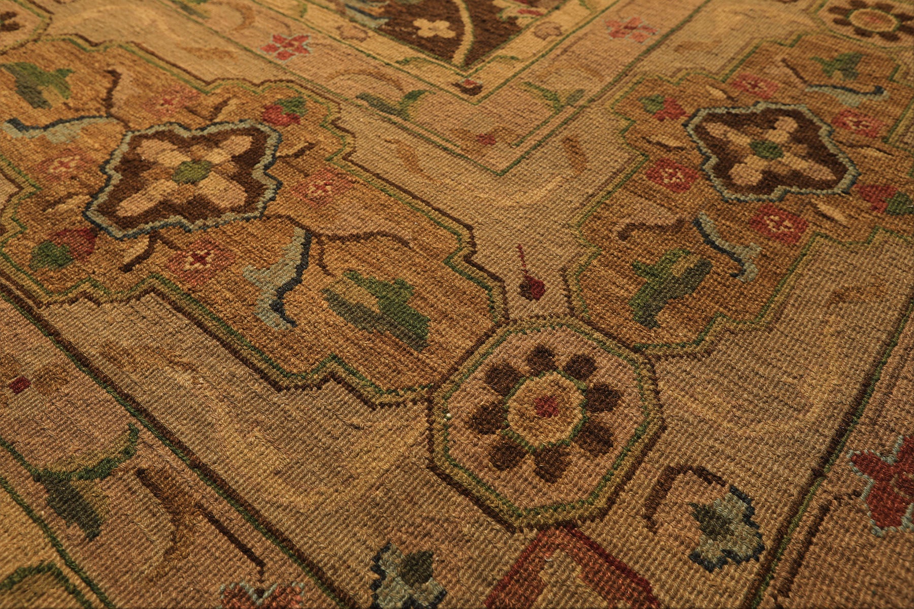 10x14 Brown, Moss, Gold Color Hand Knotted Soumak Wool Transitional Oriental Rug