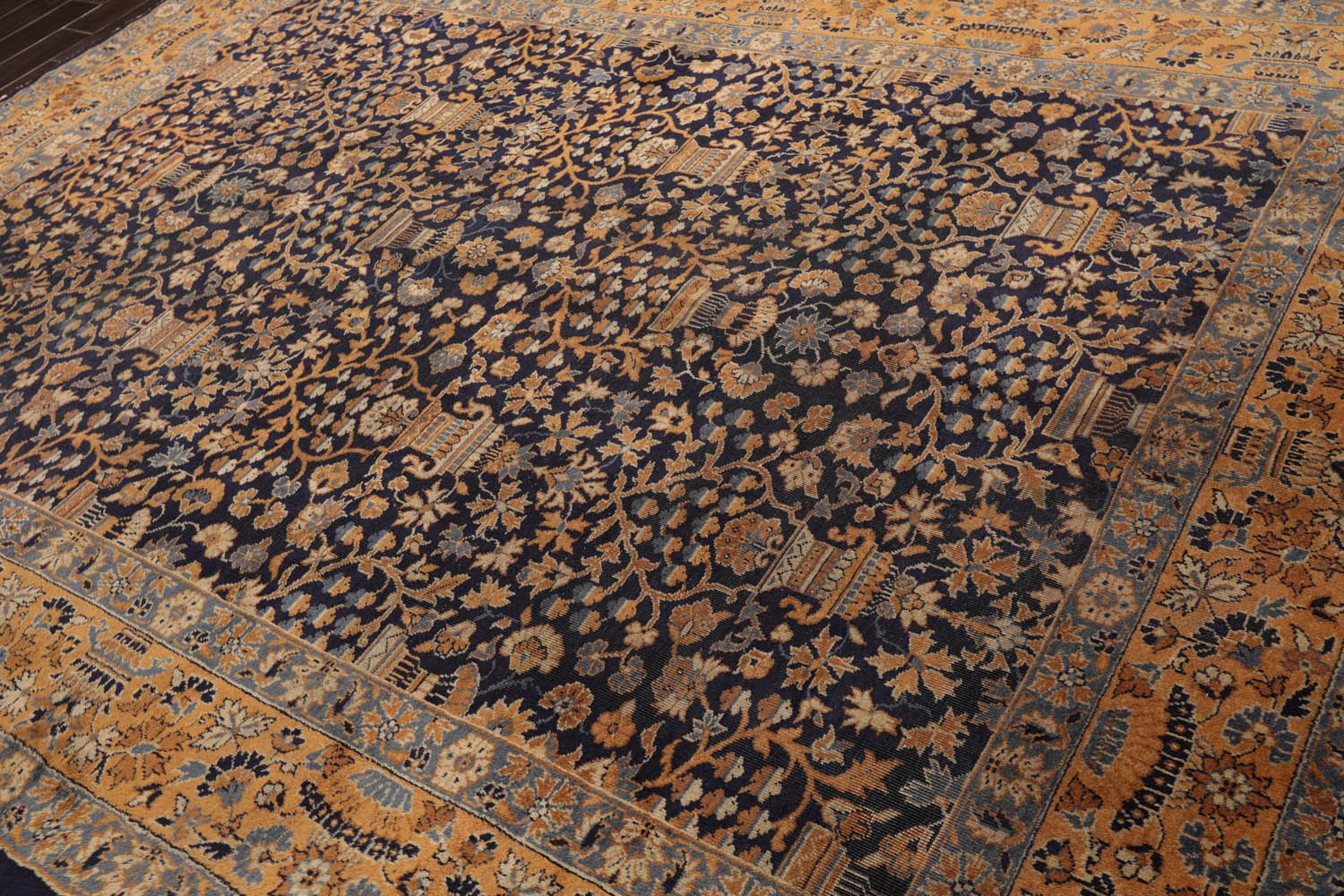 9x12 Navy, Gold, Blue Color Hand Knotted All-Over 100% Wool Traditional-Persian/Oriental Oriental Rug