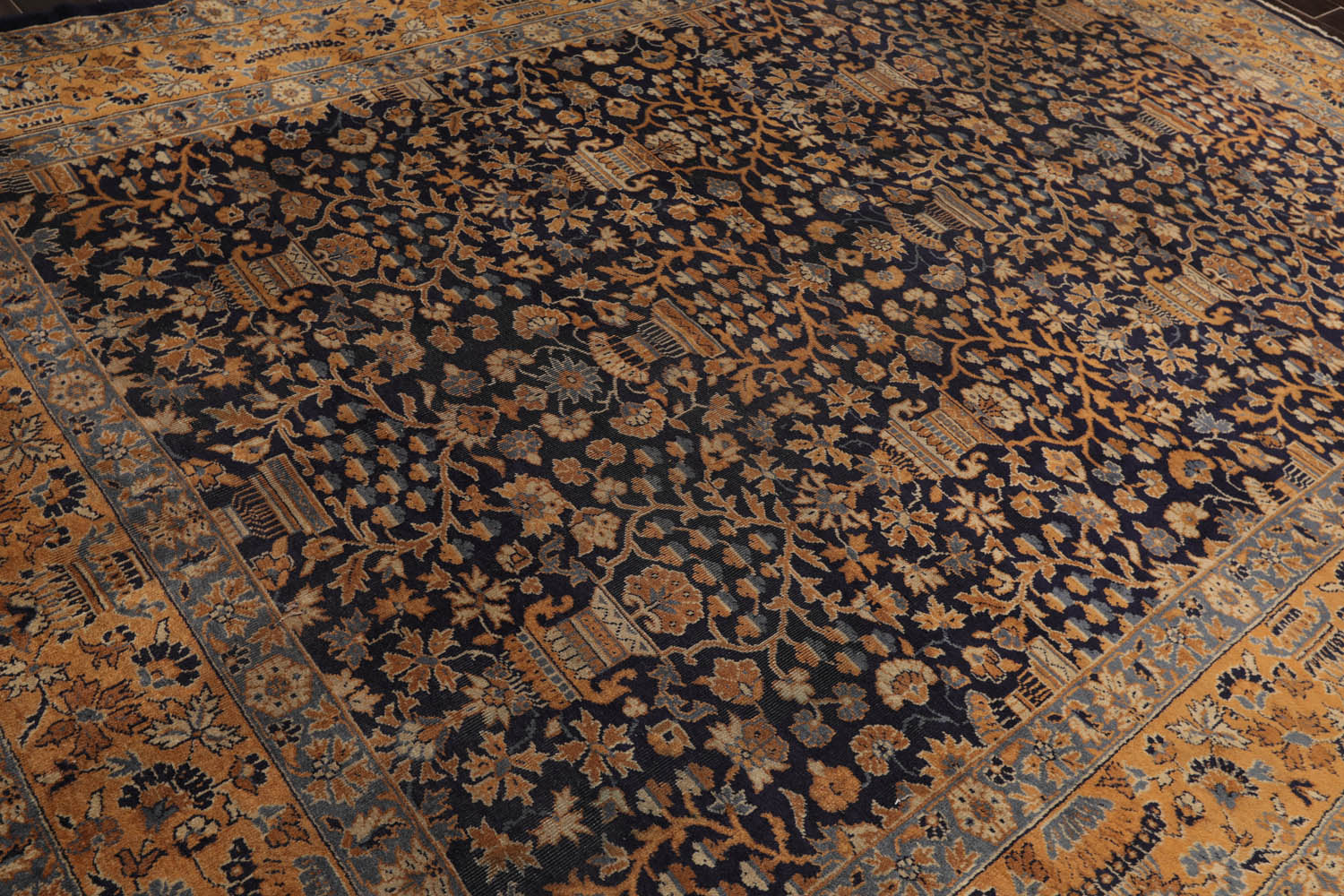 9x12 Navy, Gold, Blue Color Hand Knotted All-Over 100% Wool Traditional-Persian/Oriental Oriental Rug