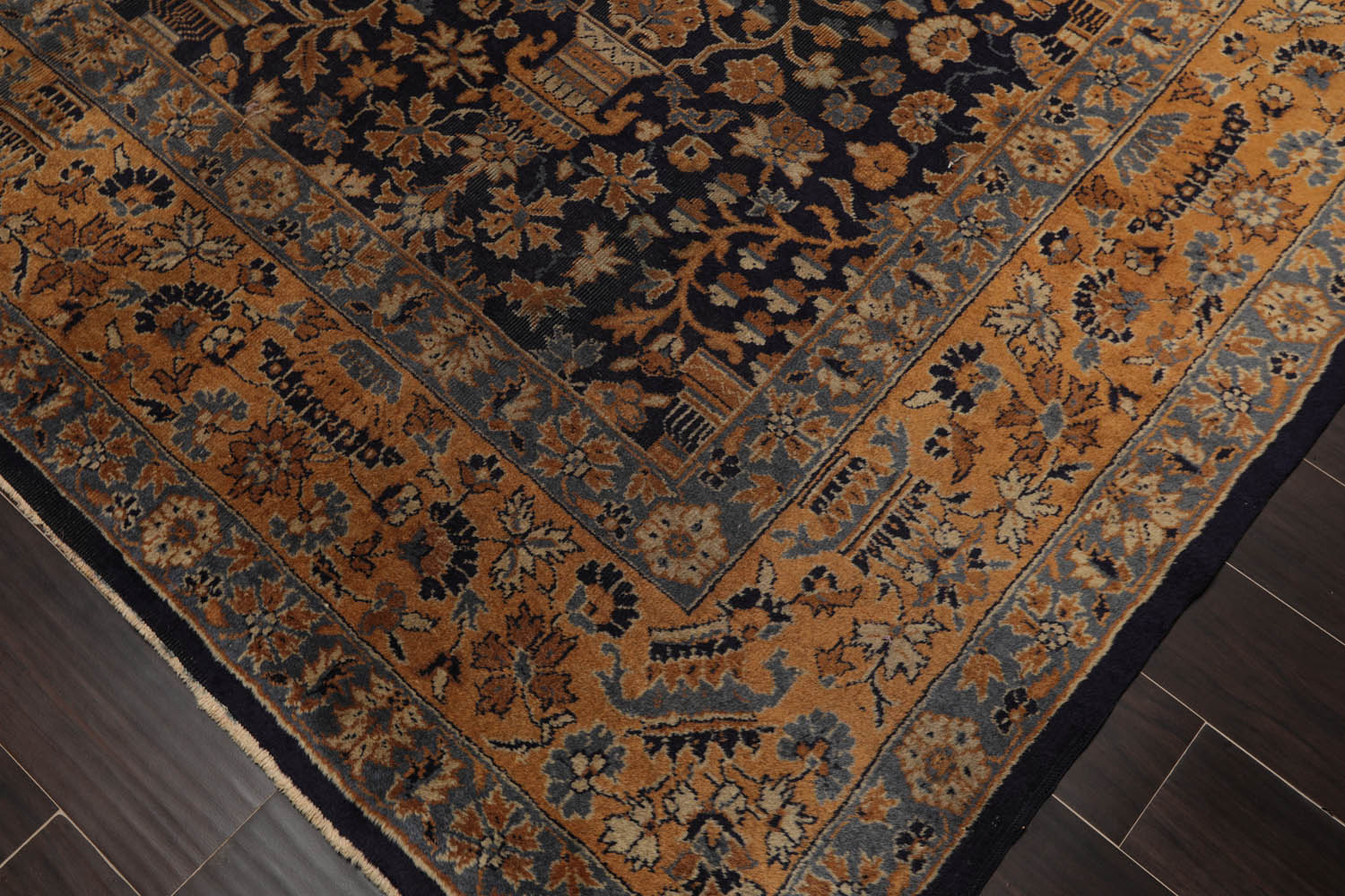 9x12 Navy, Gold, Blue Color Hand Knotted All-Over 100% Wool Traditional-Persian/Oriental Oriental Rug