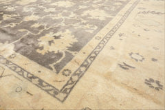 Palace Gray, Ivory, Light Gold Color Hand Knotted Oushak Wool Transitional Oriental Rug