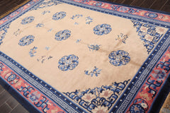 6x9 Beige, Navy, Rose Color Hand Knotted All-Over 100% Wool Traditional-Persian/Oriental Oriental Rug