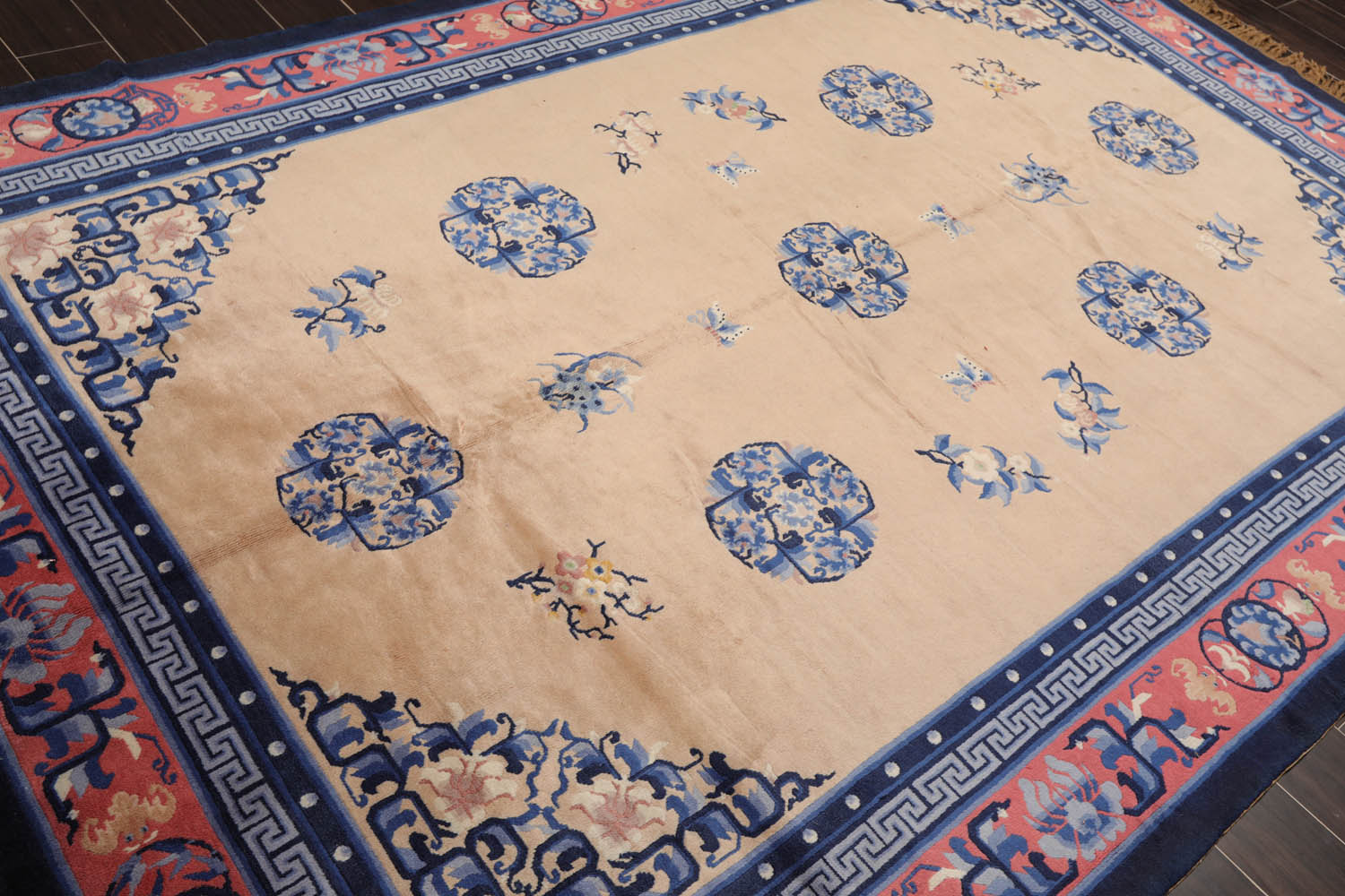 6x9 Beige, Navy, Rose Color Hand Knotted All-Over 100% Wool Traditional-Persian/Oriental Oriental Rug