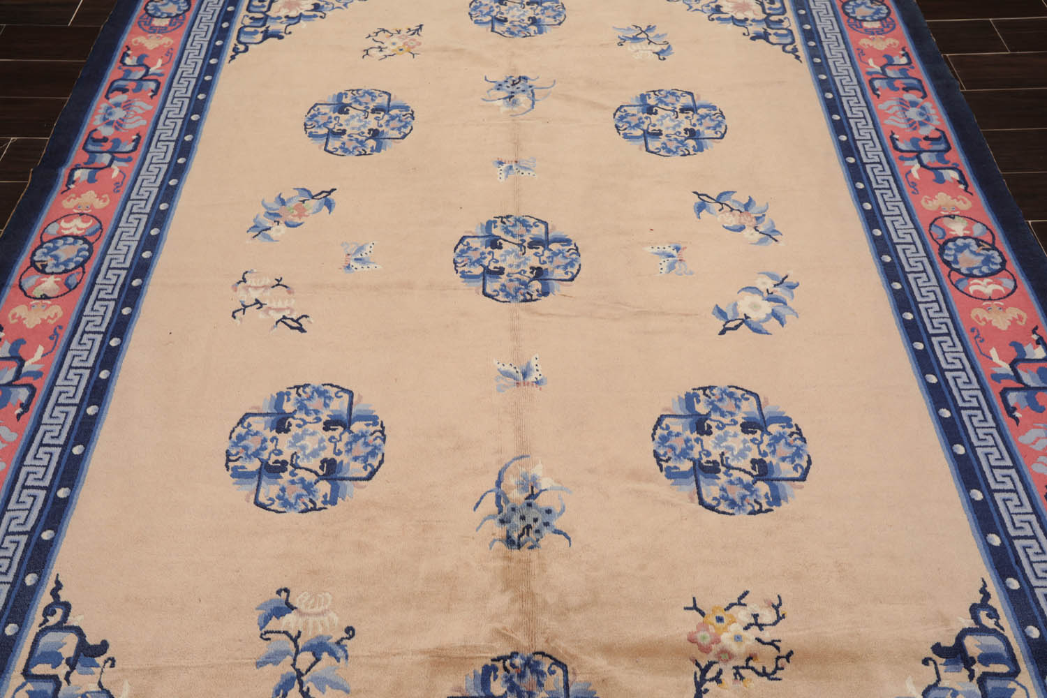 6x9 Beige, Navy, Rose Color Hand Knotted All-Over 100% Wool Traditional-Persian/Oriental Oriental Rug