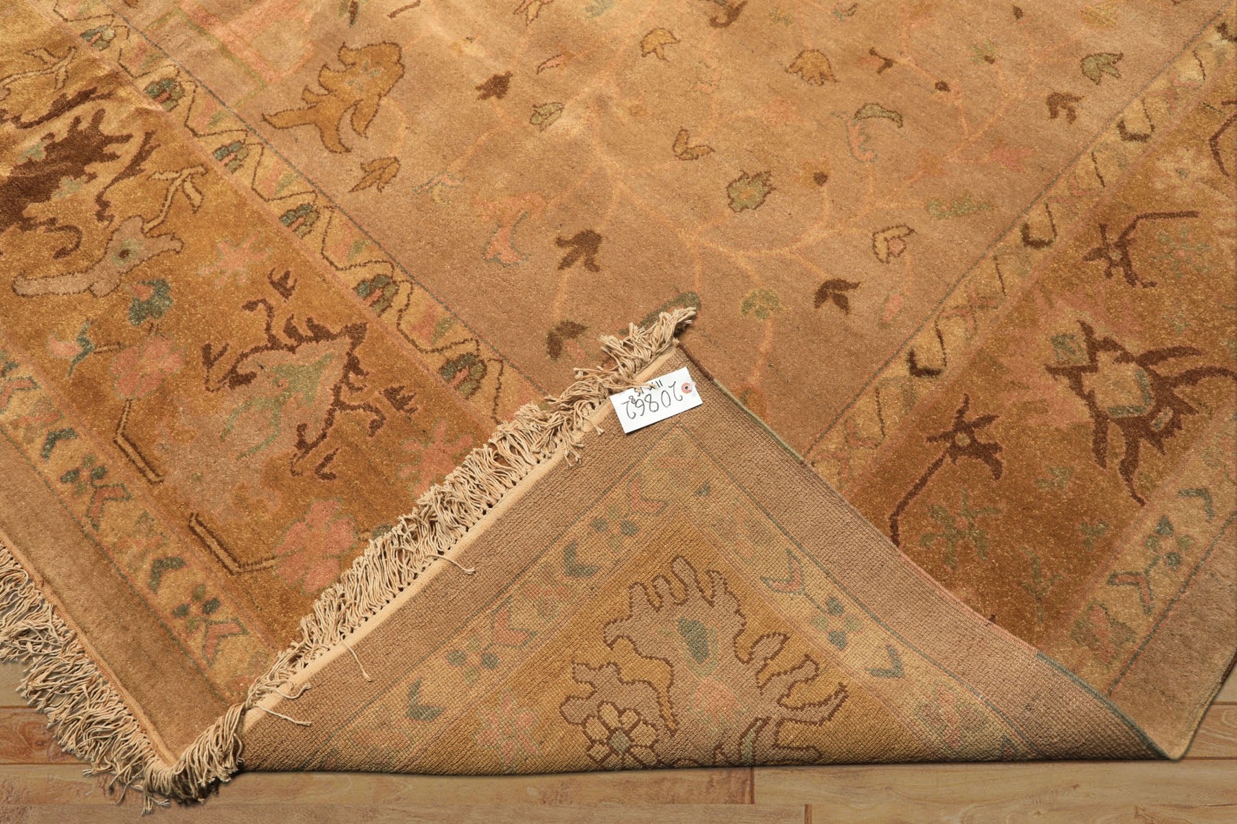 Palace Tan, Gold, Turquoise Color Hand Knotted Oushak Wool Transitional Oriental Rug