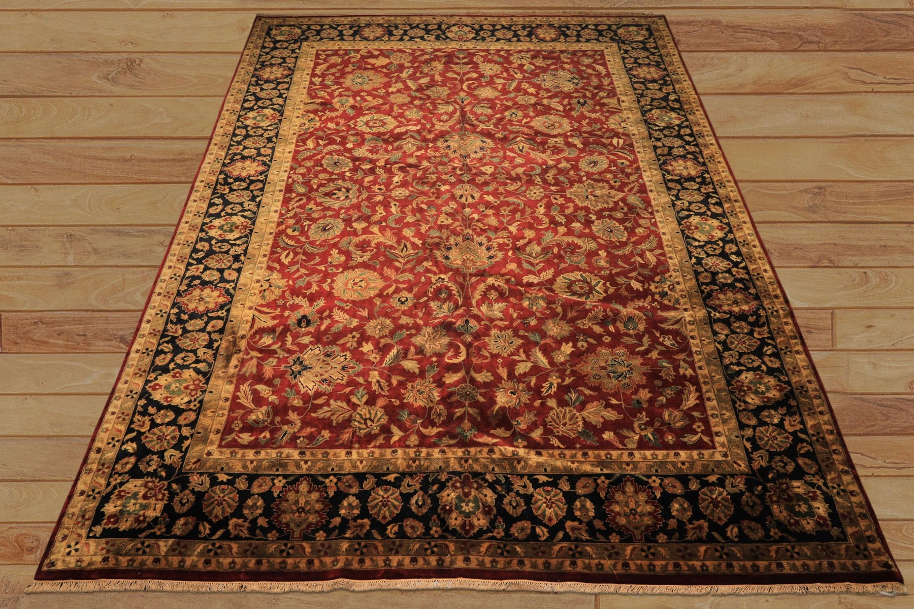 12x18 Burgundy, Black, Green Color Hand Knotted Agra New Zealand Wool Traditional Oriental Rug