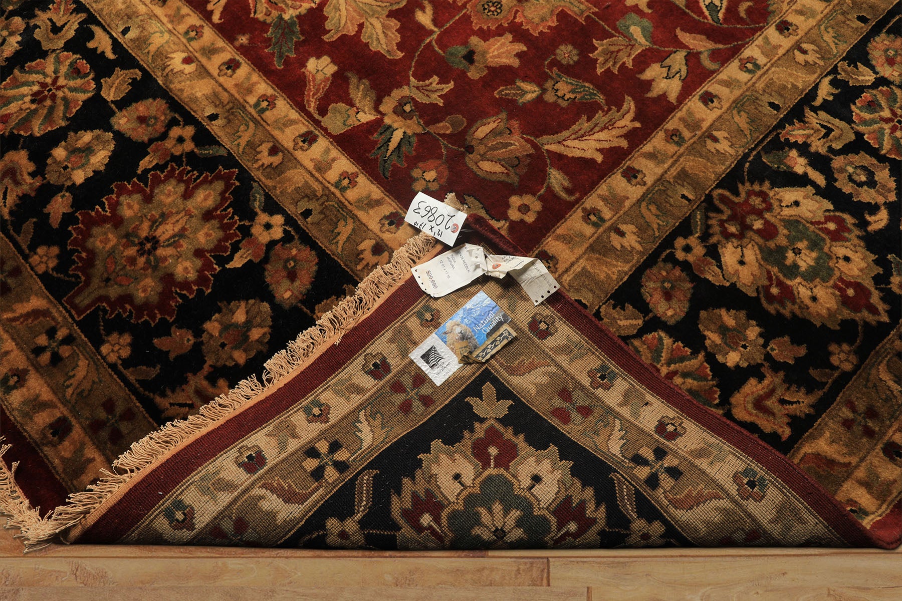 12x18 Burgundy, Black, Green Color Hand Knotted Agra New Zealand Wool Traditional Oriental Rug
