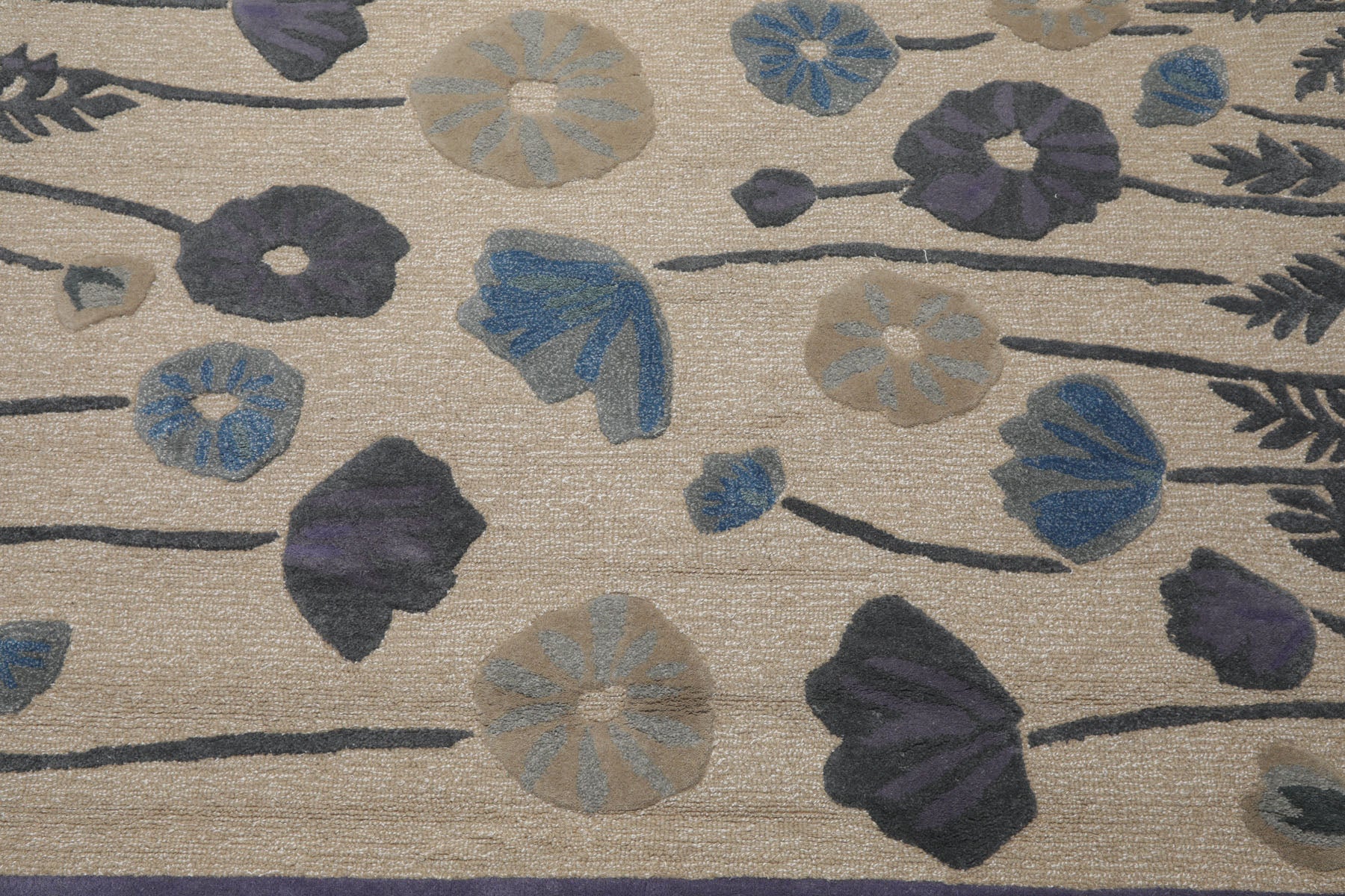 Jutin Multi Sizes Beige Wool and Silk Oriental  Rug by LoomBloom Contemporary Botanical Hand Tufted Design