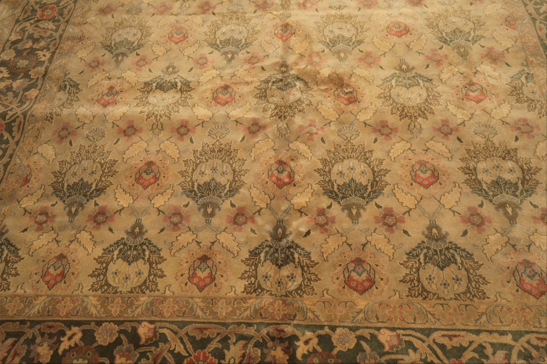 9x13 Beige, Moss, Sage Color Hand Knotted Oushak Wool Transitional Oriental Rug