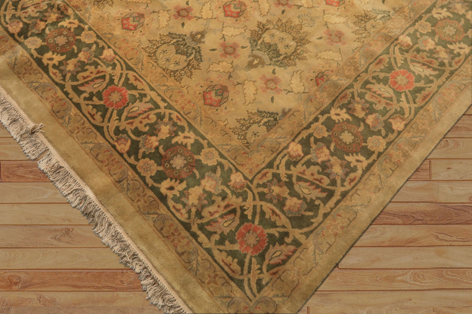 9x13 Beige, Moss, Sage Color Hand Knotted Oushak Wool Transitional Oriental Rug