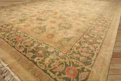 9x13 Beige, Moss, Sage Color Hand Knotted Oushak Wool Transitional Oriental Rug