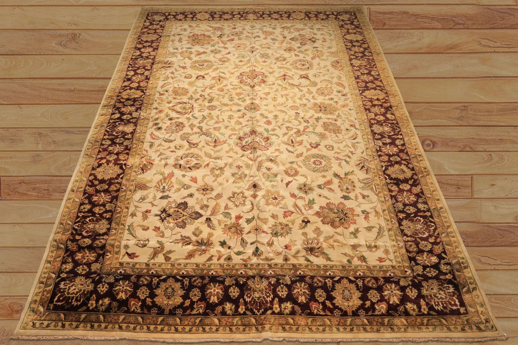 12x18 Beige, Maroon, Sage Color Hand Knotted Agra New Zealand Wool Traditional Oriental Rug