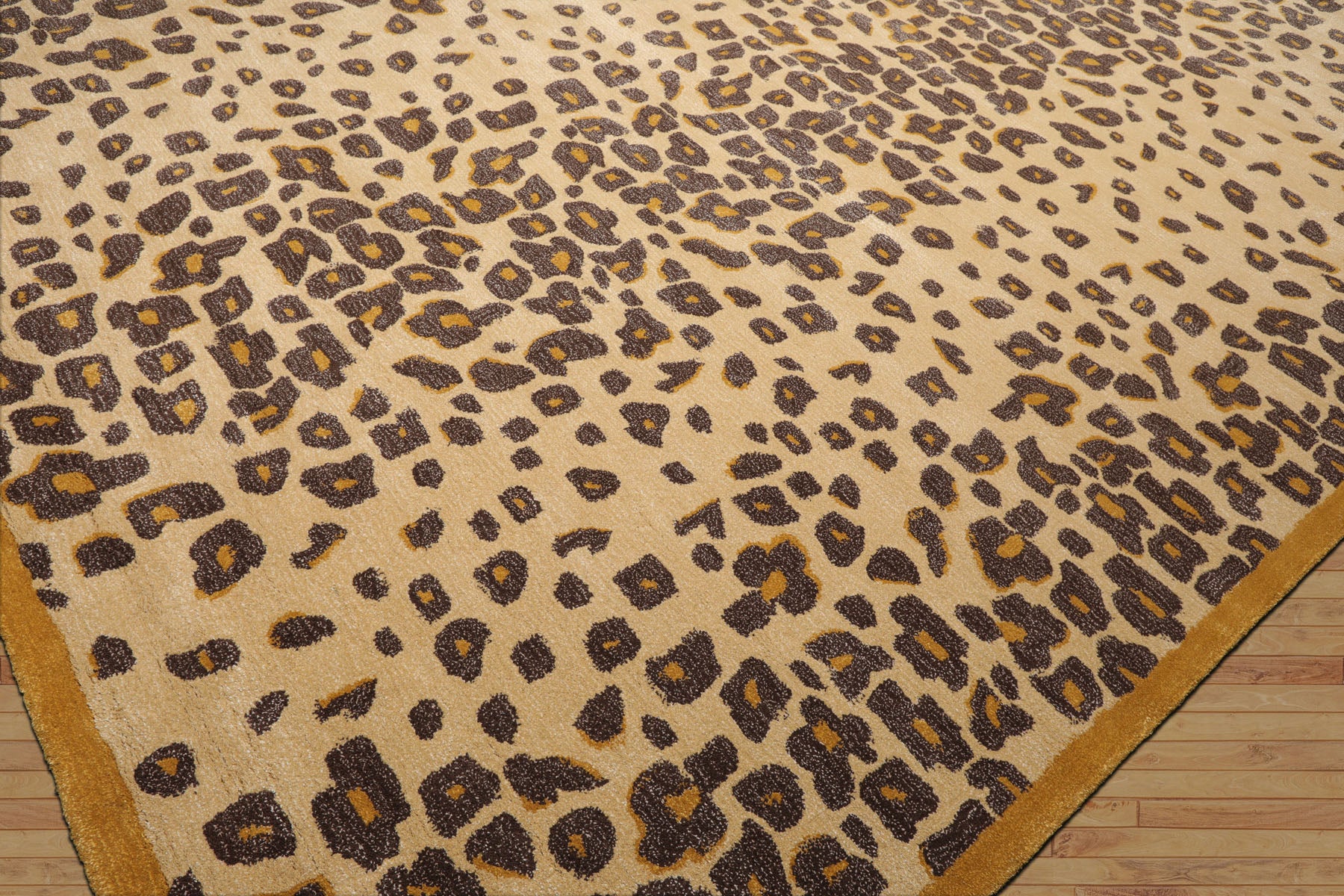 Jowaine Multi Sizes Warm Beige Wool and Bamboo Silk Oriental  Rug by LoomBloom Modern Leopard Print Hand Tufted Design