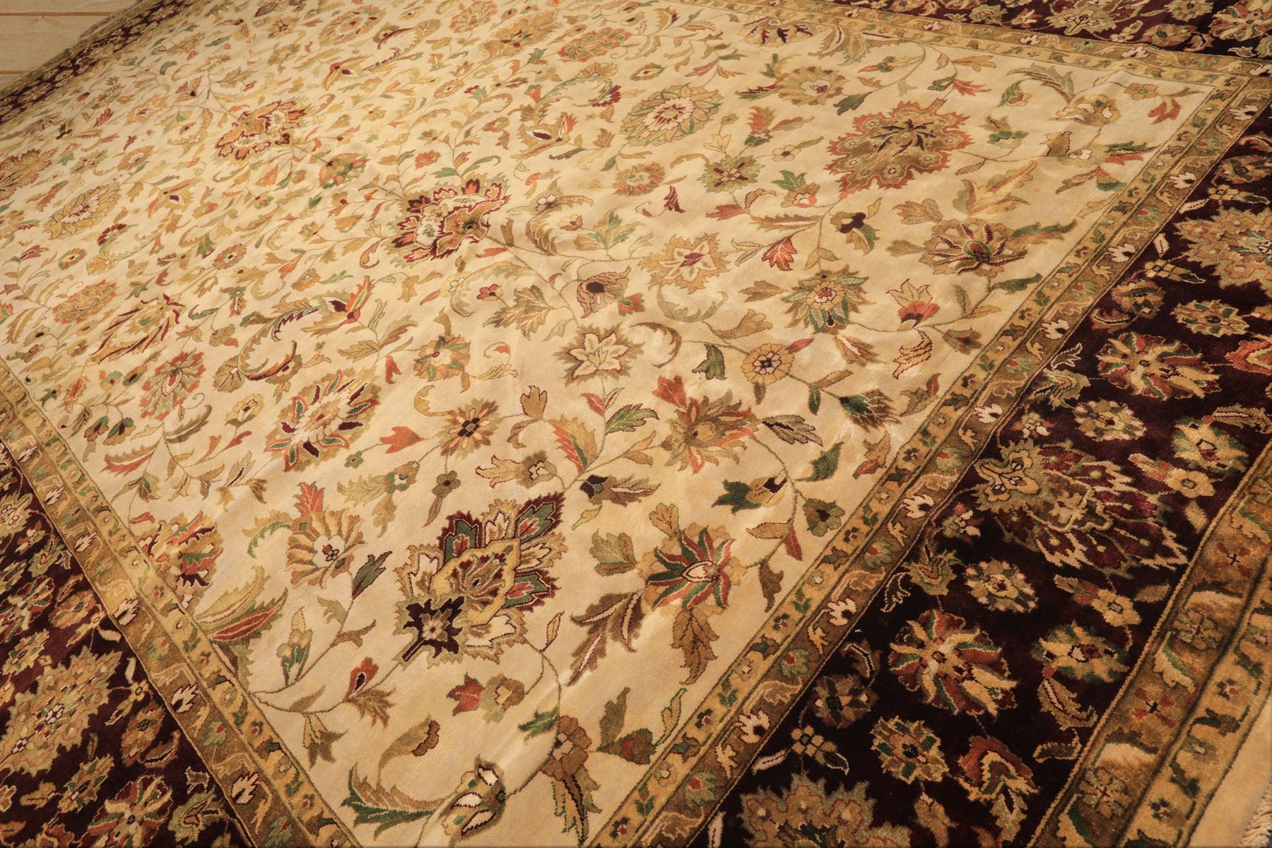 12x18 Beige, Maroon, Sage Color Hand Knotted Agra New Zealand Wool Traditional Oriental Rug