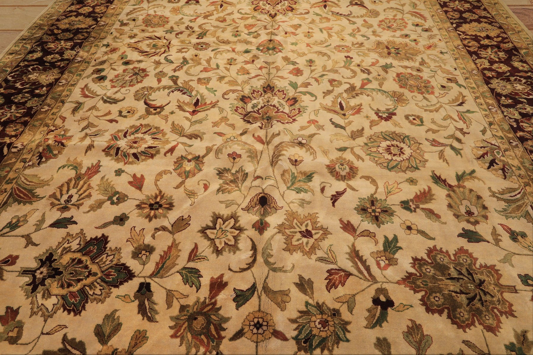 12x18 Beige, Maroon, Sage Color Hand Knotted Agra New Zealand Wool Traditional Oriental Rug