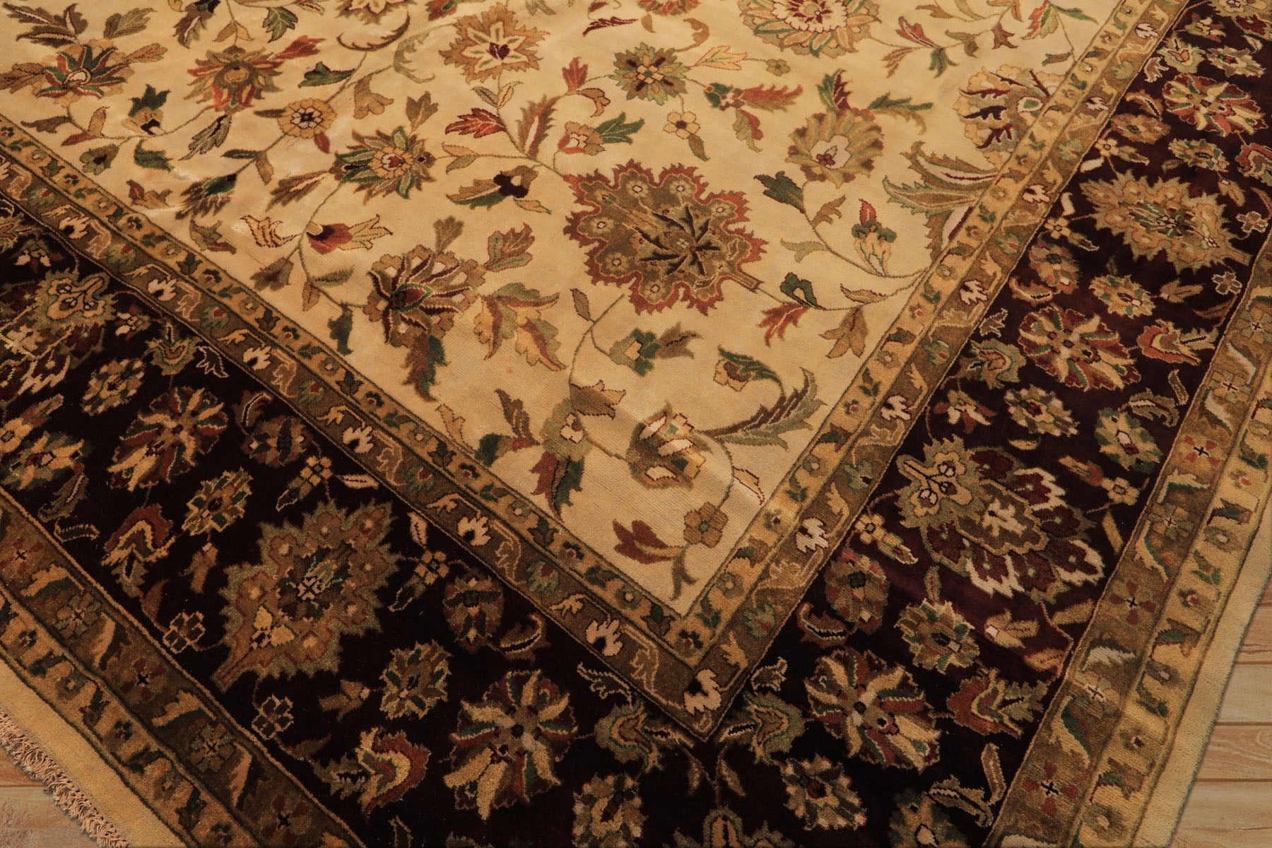 12x18 Beige, Maroon, Sage Color Hand Knotted Agra New Zealand Wool Traditional Oriental Rug
