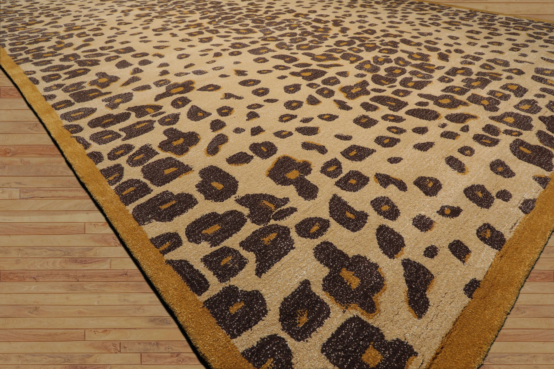 Jowaine Multi Sizes Warm Beige Wool and Bamboo Silk Oriental  Rug by LoomBloom Modern Leopard Print Hand Tufted Design