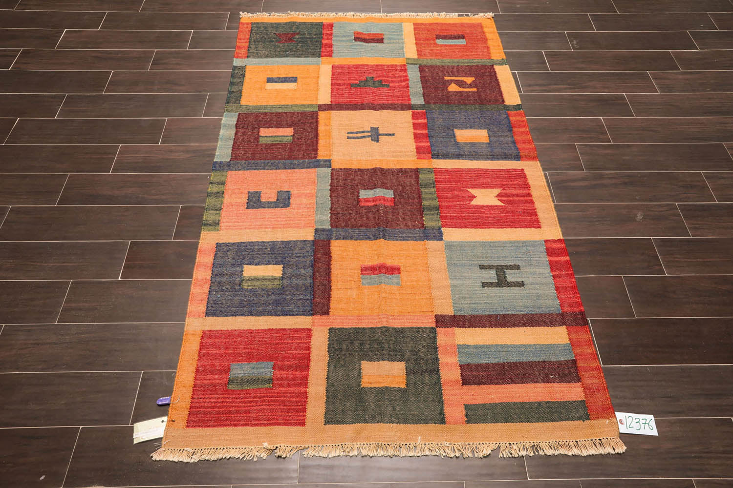 4x6 Rust, Gold, Green Color Hand Woven All-Over 100% Wool Contemporary Oriental Rug