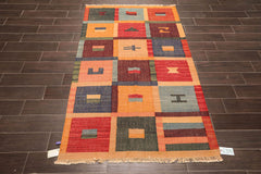 4x6 Rust, Gold, Green Color Hand Woven All-Over 100% Wool Contemporary Oriental Rug