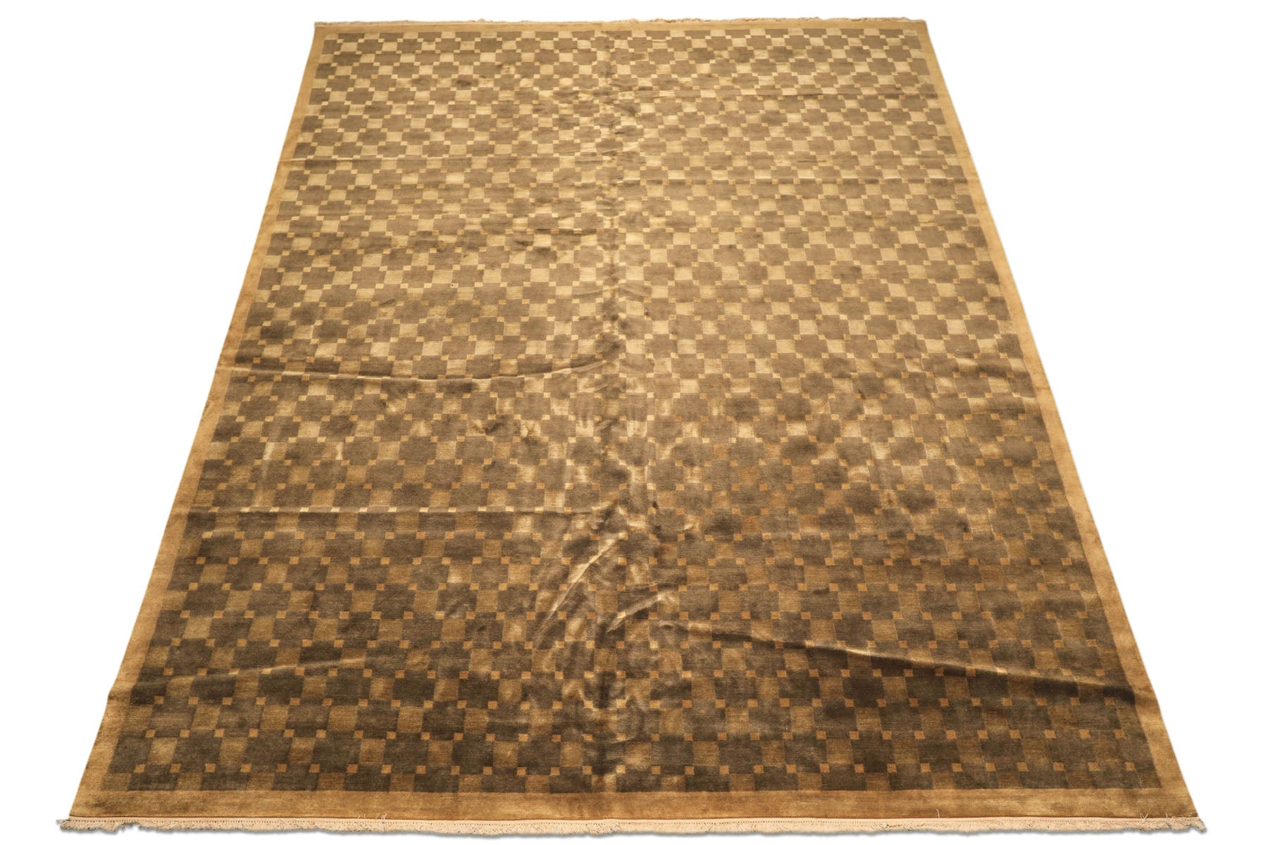 10x14 Tan, Olive, Green Color Hand Knotted Tibetan New Zealand Wool Transitional Oriental Rug