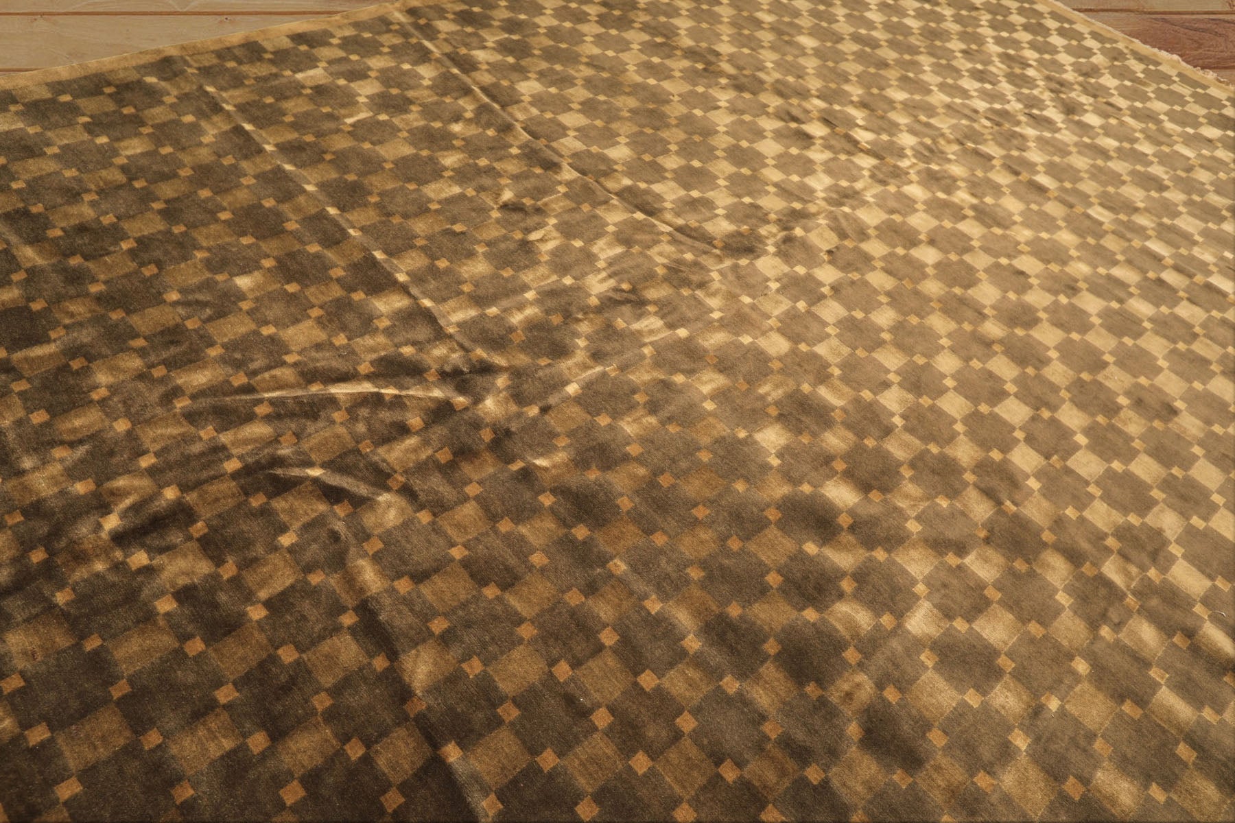 10x14 Tan, Olive, Green Color Hand Knotted Tibetan New Zealand Wool Transitional Oriental Rug