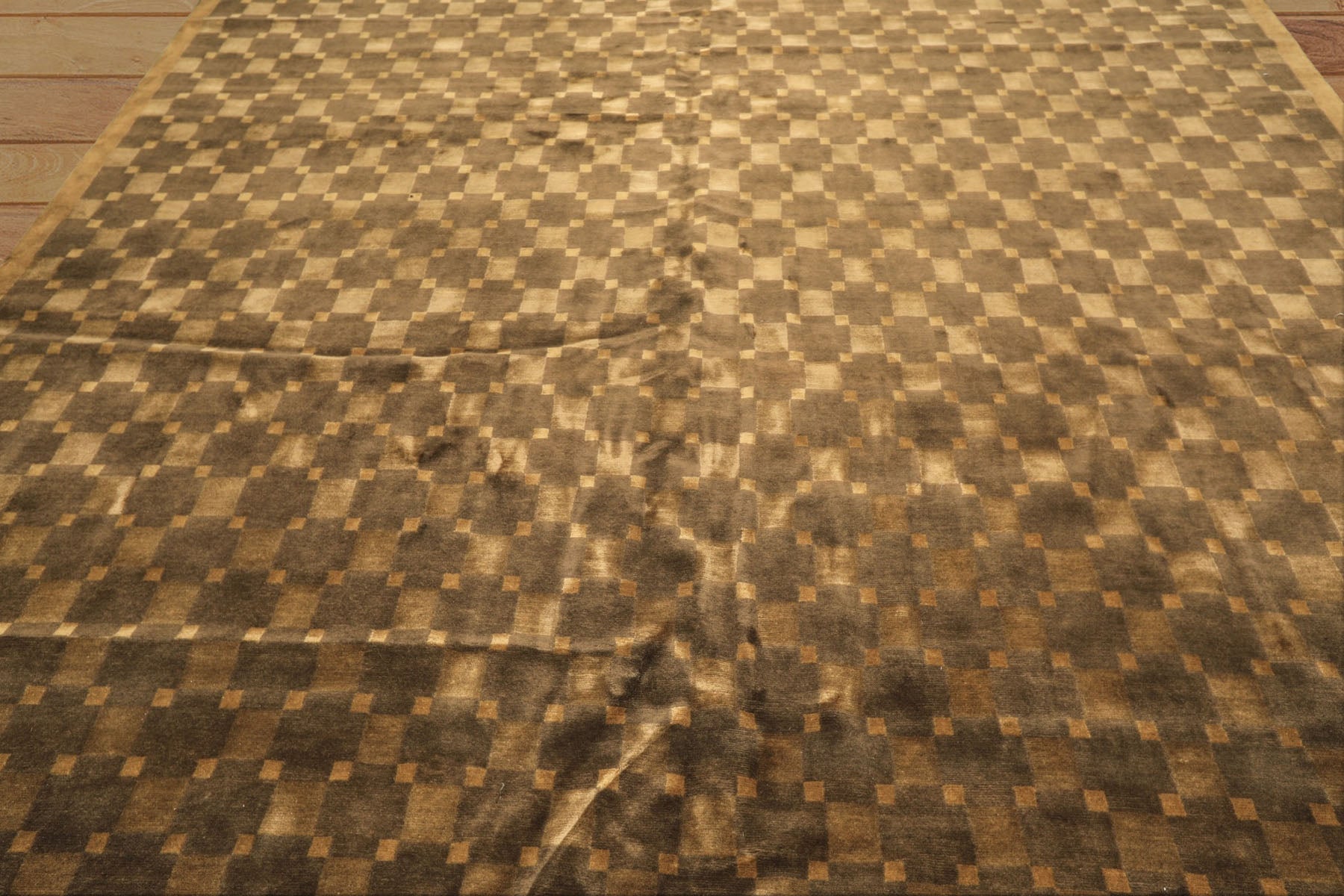 10x14 Tan, Olive, Green Color Hand Knotted Tibetan New Zealand Wool Transitional Oriental Rug