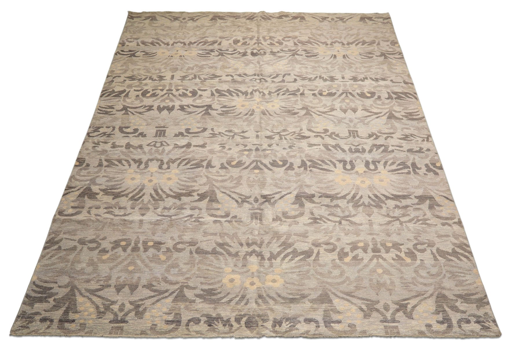 Multi Size Silver Beige Gray Color Hand Knotted Oushak Wool Transitional Oriental Rug