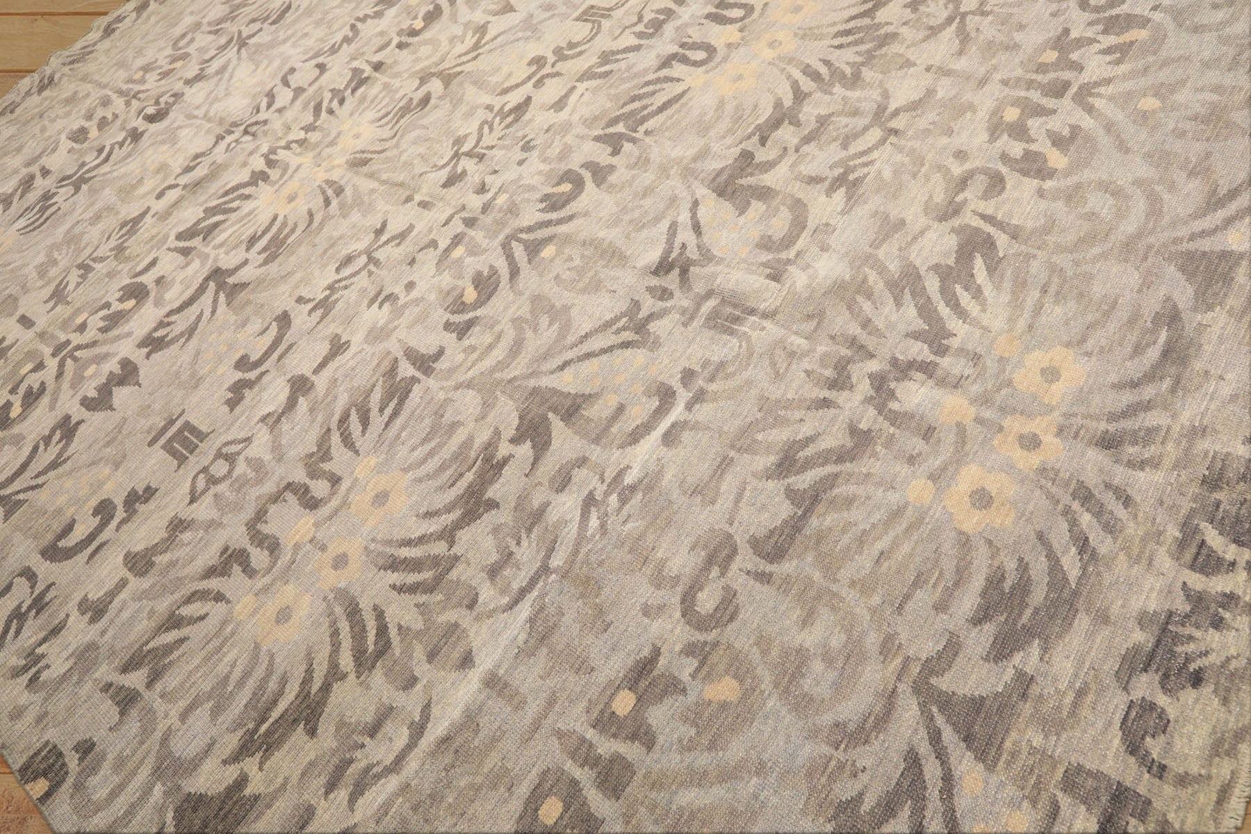 Multi Size Silver Beige Gray Color Hand Knotted Oushak Wool Transitional Oriental Rug