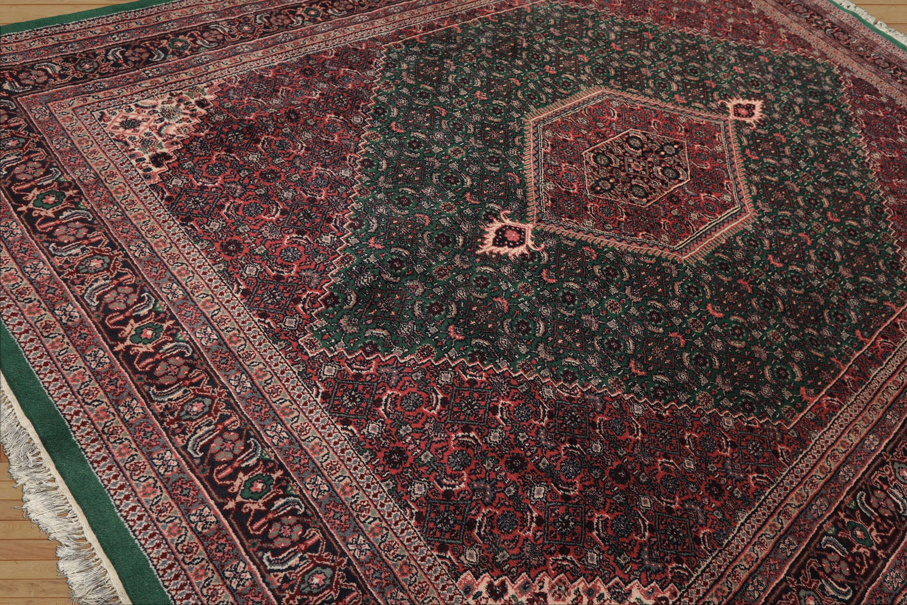 8x10 Emerald, Pink, Ivory Color Hand Knotted Tabriz Wool Traditional Oriental Rug