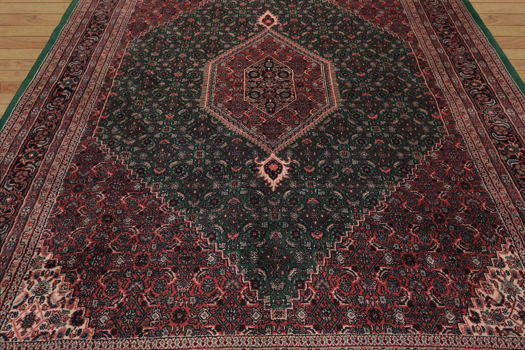 8x10 Emerald, Pink, Ivory Color Hand Knotted Tabriz Wool Traditional Oriental Rug