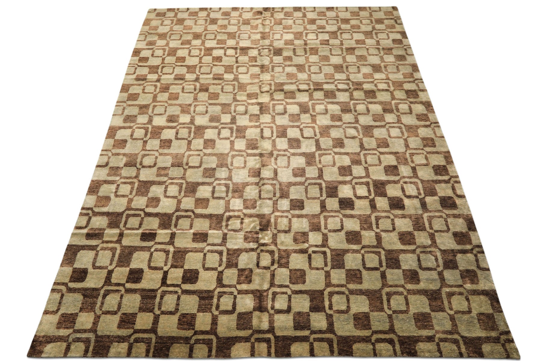 10x14 Seafoam, Brown, Color Hand Knotted Tibetan New Zealand Wool Transitional Oriental Rug
