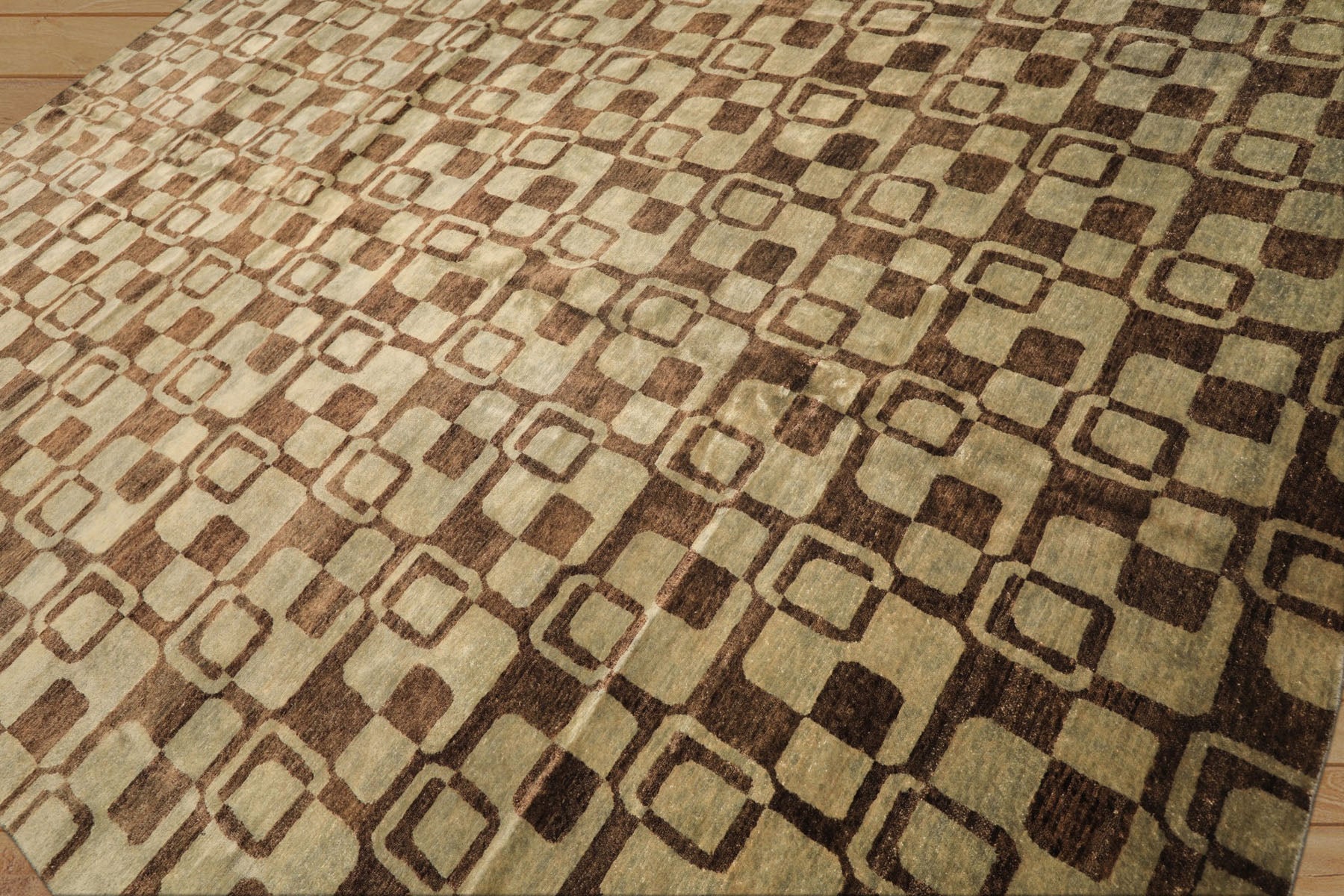 10x14 Seafoam, Brown, Color Hand Knotted Tibetan New Zealand Wool Transitional Oriental Rug