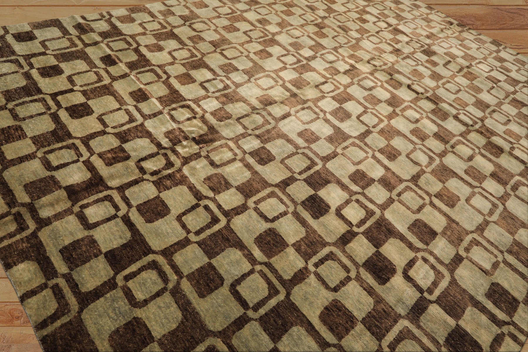 10x14 Seafoam, Brown, Color Hand Knotted Tibetan New Zealand Wool Transitional Oriental Rug