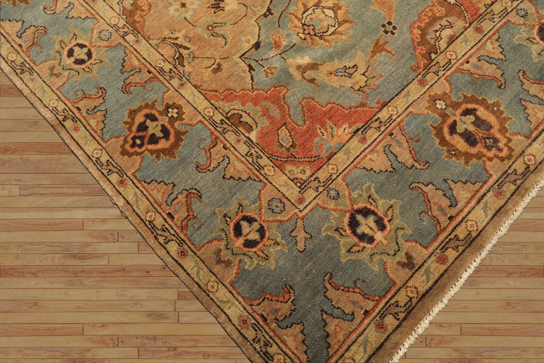 8x10 Tan, Aqua, Beige Color Hand Knotted Oushak Wool Traditional/ Floral Oriental Rug