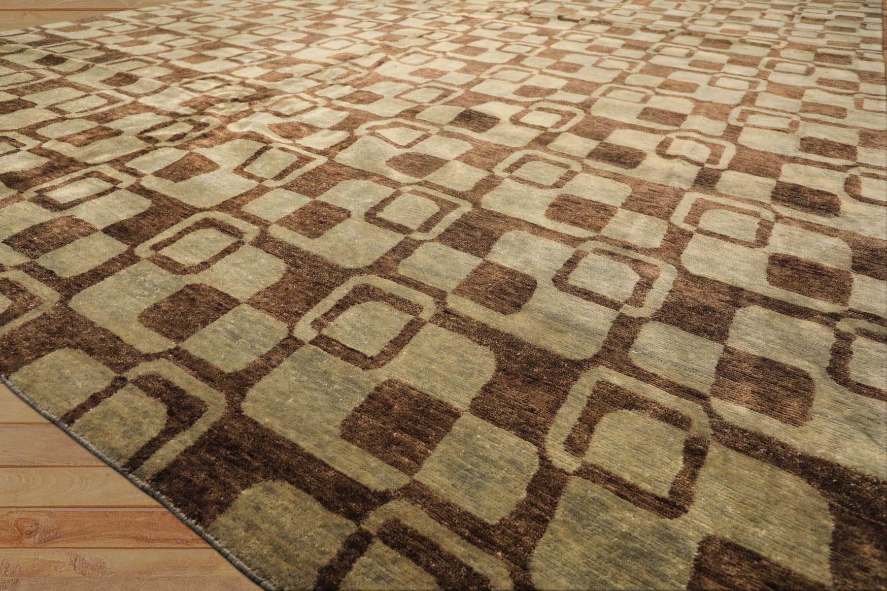 10x14 Seafoam, Brown, Color Hand Knotted Tibetan New Zealand Wool Transitional Oriental Rug