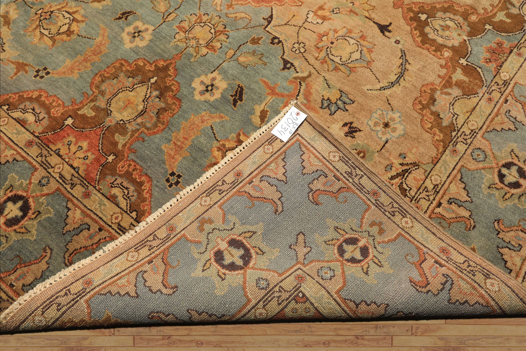 8x10 Tan, Aqua, Beige Color Hand Knotted Oushak Wool Traditional/ Floral Oriental Rug