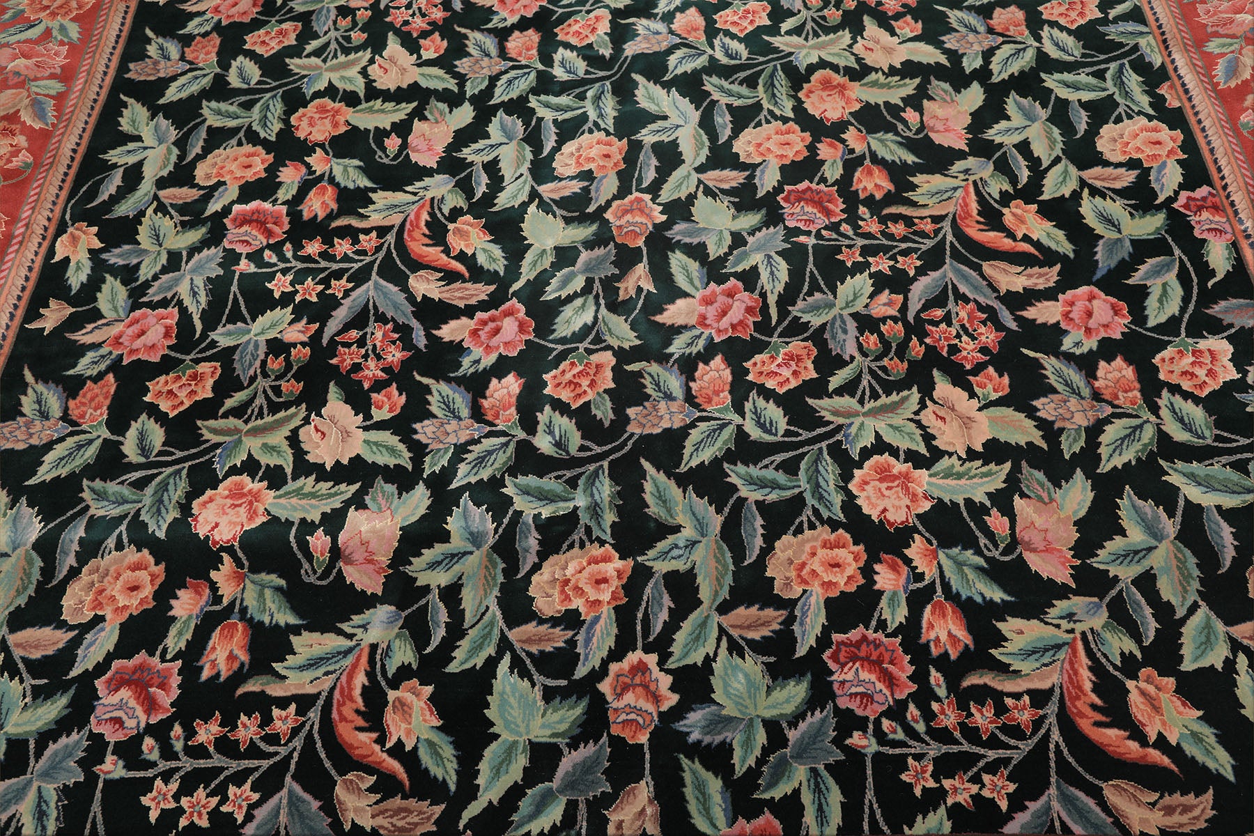 10x14 Emerald, Pink, Rose Color Hand Knotted Sino Persian Wool & Silk Traditional Oriental Rug