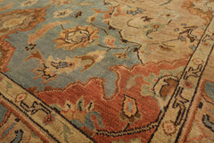 8x10 Tan, Aqua, Beige Color Hand Knotted Oushak Wool Traditional/ Floral Oriental Rug