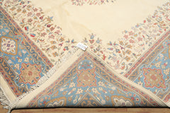 9x12 Ivory, Aqua, Tan Color Hand Knotted Kerman Wool Traditional/ Medallion Oriental Rug