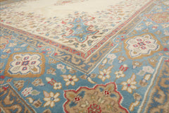 9x12 Ivory, Aqua, Tan Color Hand Knotted Kerman Wool Traditional/ Medallion Oriental Rug