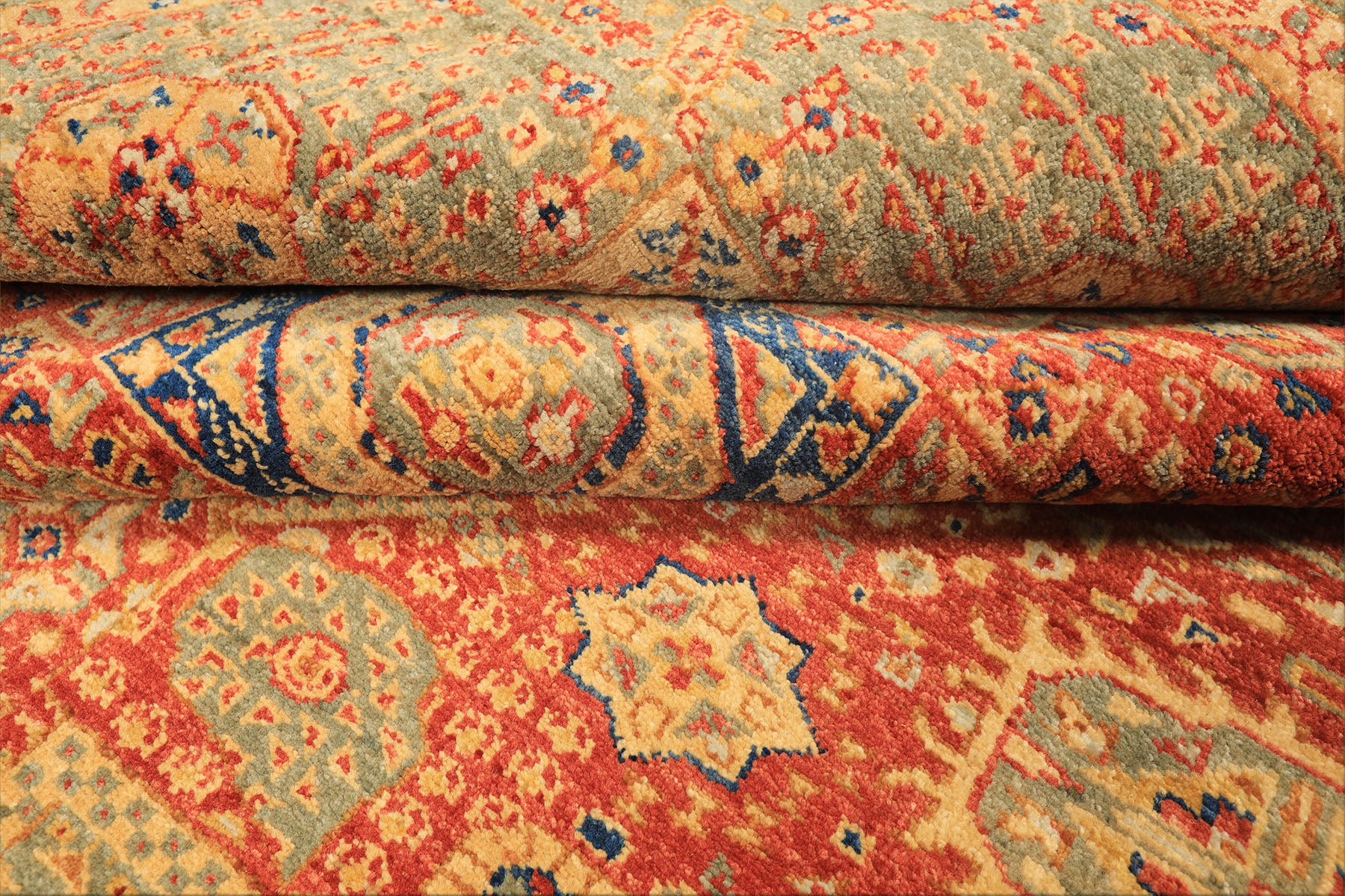 9x12 Burnt Orange, Gold, Celadone Color Hand Knotted Cairene Mamluk Wool Traditional Oriental Rug