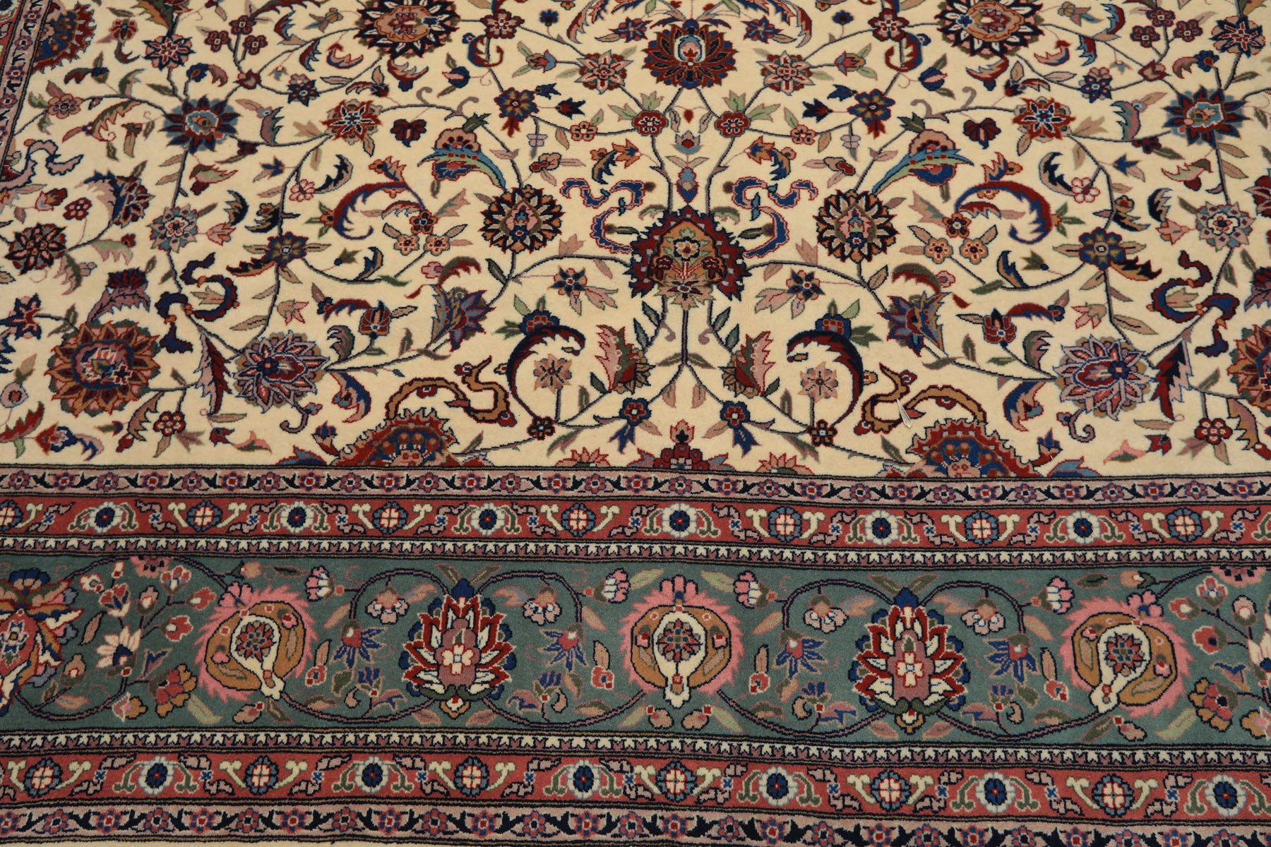 9x12 Ivory, Aqua, Rose Color Hand Knotted Kashan Wool Traditional/ Medallion Oriental Rug