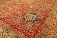 9x12 Burnt Orange, Gold, Celadone Color Hand Knotted Cairene Mamluk Wool Traditional Oriental Rug