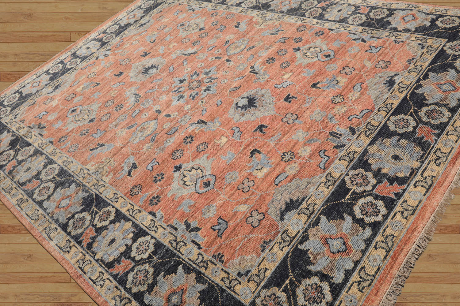 8x10 Rust, Blue, Tan Color Hand Knotted Oushak Wool Traditional Oriental Rug